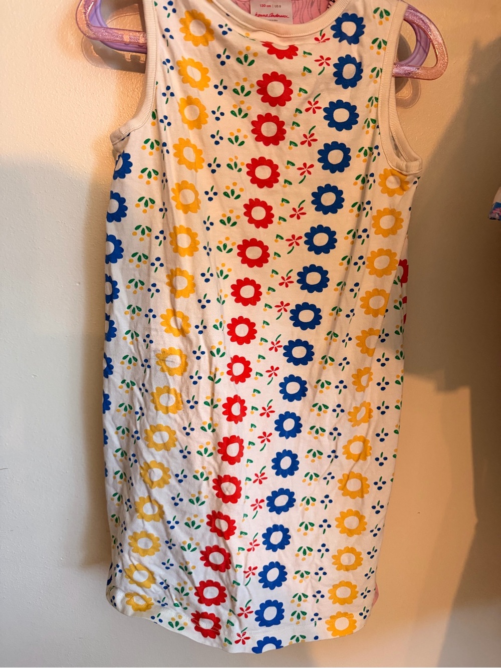 Hanna Andersson White Tank Dress with Red, Blue & Yellow Flowers